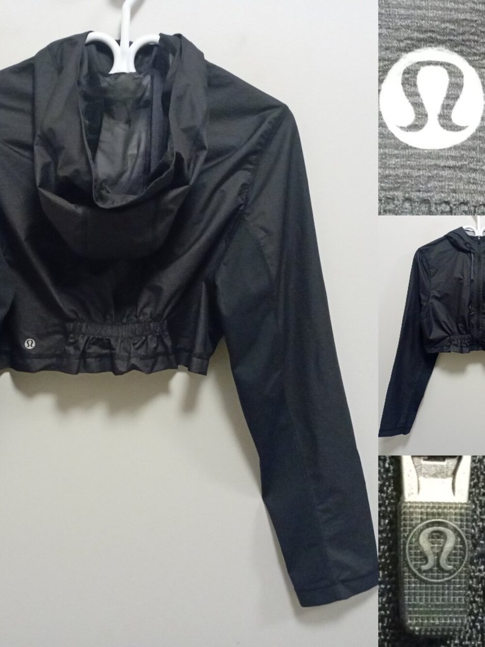 Lululemon Cropped Water-Resistant Hooded Jacket 6 Small Ruched Lightweight Black